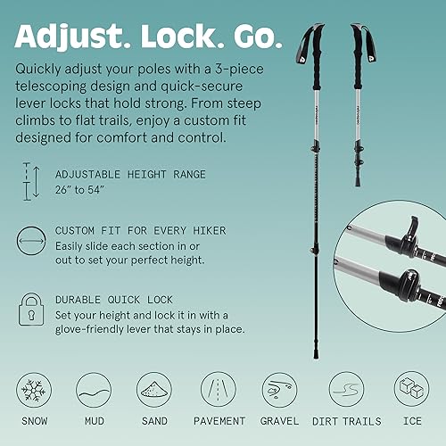 Miniatura 3 de Retrospec Solstice - Bastones de senderismo para hombres y mujeres, ajustables y plegables, ligeros, para caminar y trekking, aluminio con agarre de