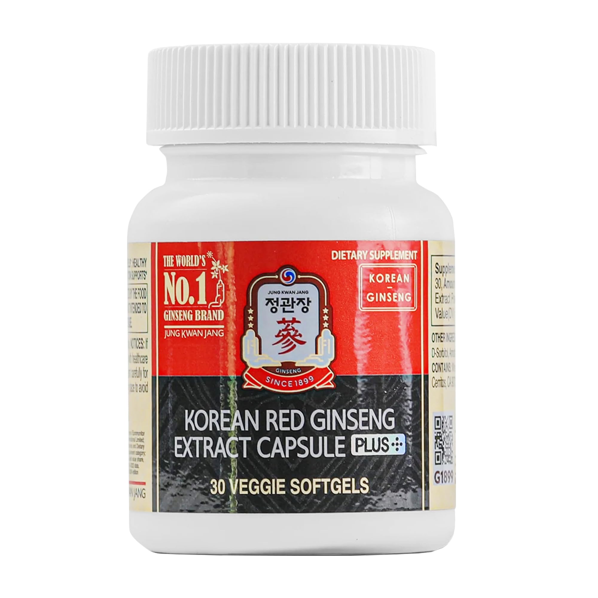 JungKwanJang Korean Red Ginseng Extract Capsules Plus | All-in-1 Focus Pills for Men & Women | Natural Energy Supplements, Circulation, Immune Support | 30 Capsules