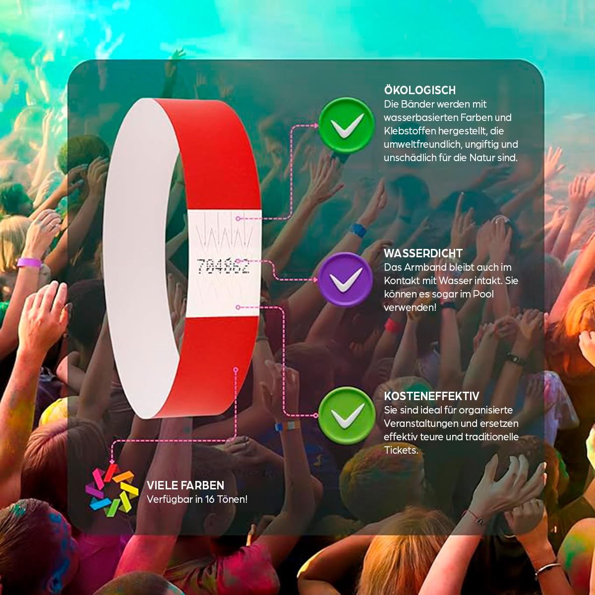 Einlassbändchen Papier - Eintrittsbänder 500 Stück - Einlassbänder - Festival Armbänder - Party Bändchen Einlass Eintritt - eintrittsbändchen - Bänder Club - wristband - Red