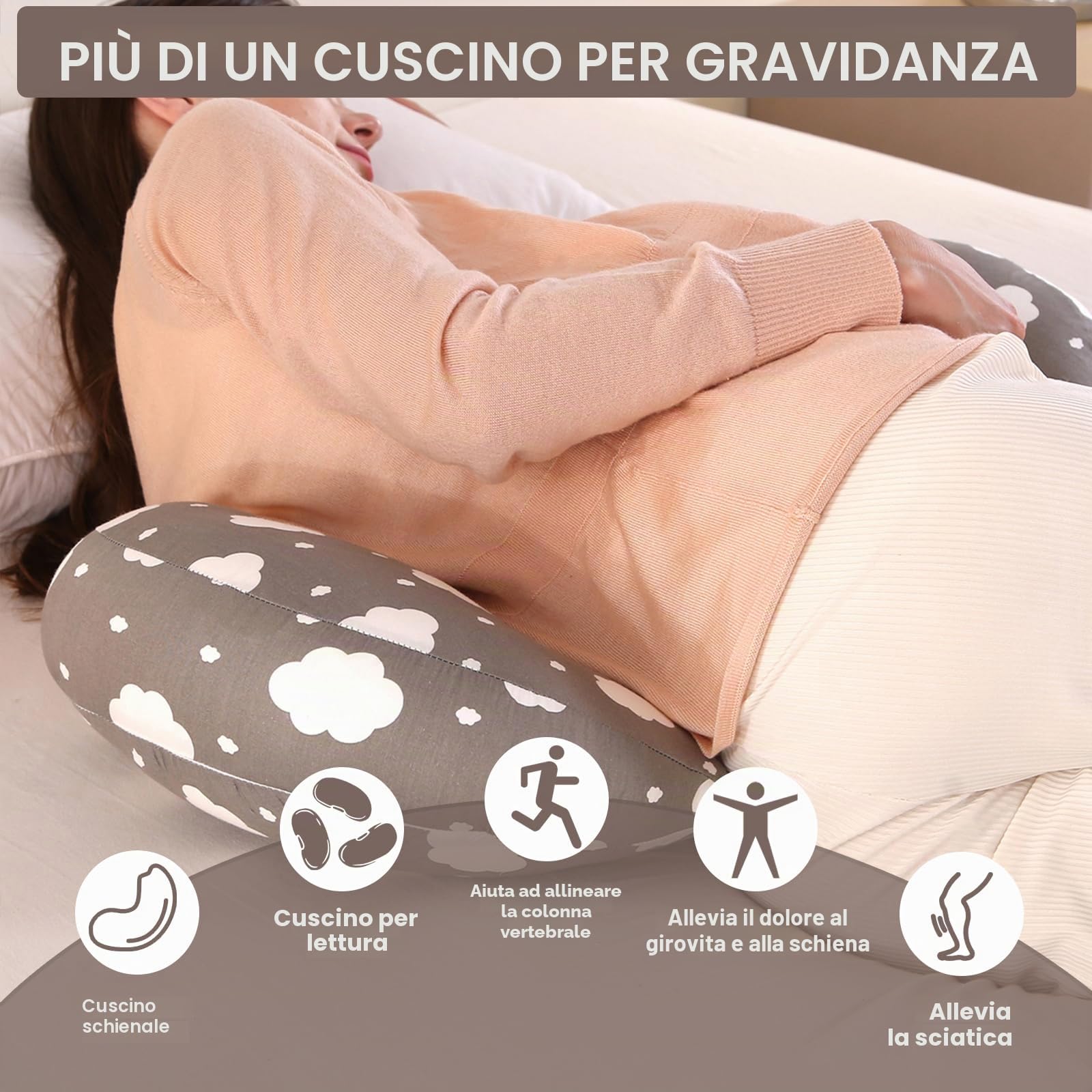 SHANNA Cuscino Gravidanza per Dormire, Cuscino allattamento e Gravidanza, NUOVO Cuscino Comfort Regolabile per Tutto Il Corpo, Maternità e Cuscino Supporto, Fodera Rimovibile e Lavabile (Gris Oscuro)
