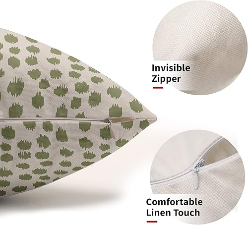 Miniatura 3 de Fundas de Almohada Verde Salvia Crema 12x20 pulgadas Juego de 2 Diseño Boho Lunares Almohadas Decorativas Estampado Moderno de Pinceladas Fundas
