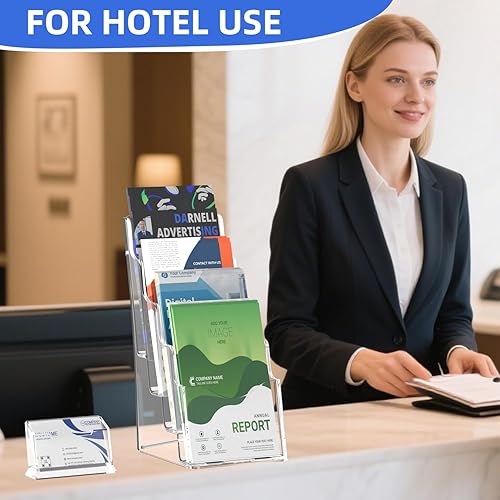 Miniatura 3 de 4 soportes acrílicos para folletos, soporte para folletos de 4 x 9 pulgadas, soporte para folletos transparente de 4 niveles, soporte organizador de