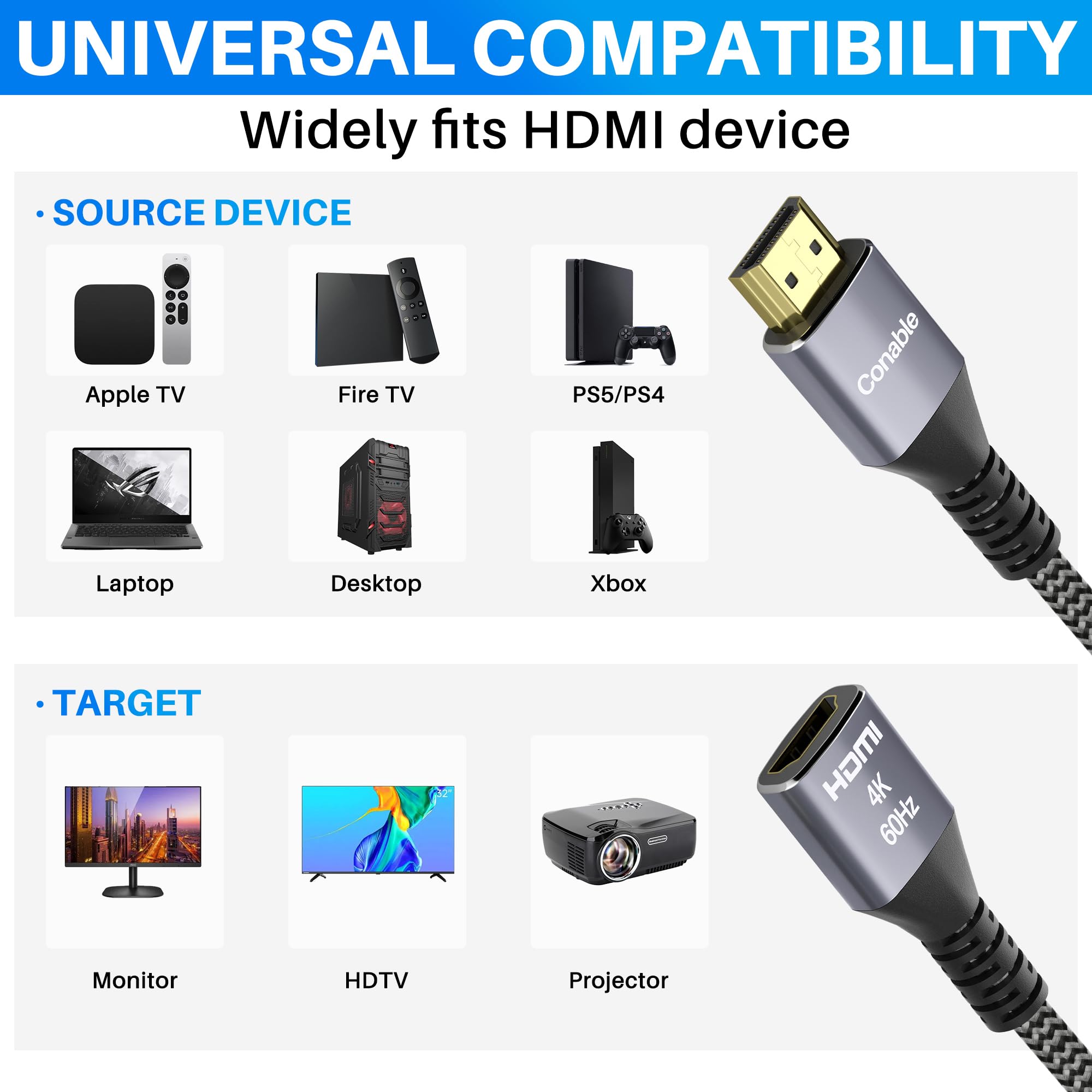 Cavo di prolunga HDMI 4K da 6 m, prolunga HDMI 2.0 maschio a femmina cavo