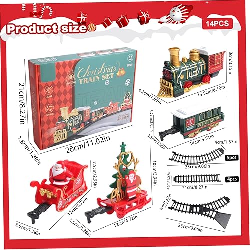 Miniatura 6 de Juego de tren eléctrico de 14 piezas para niños, luz y sonidos, tren de Navidad simulado con 4 carruajes, juegos clásicos de Navidad