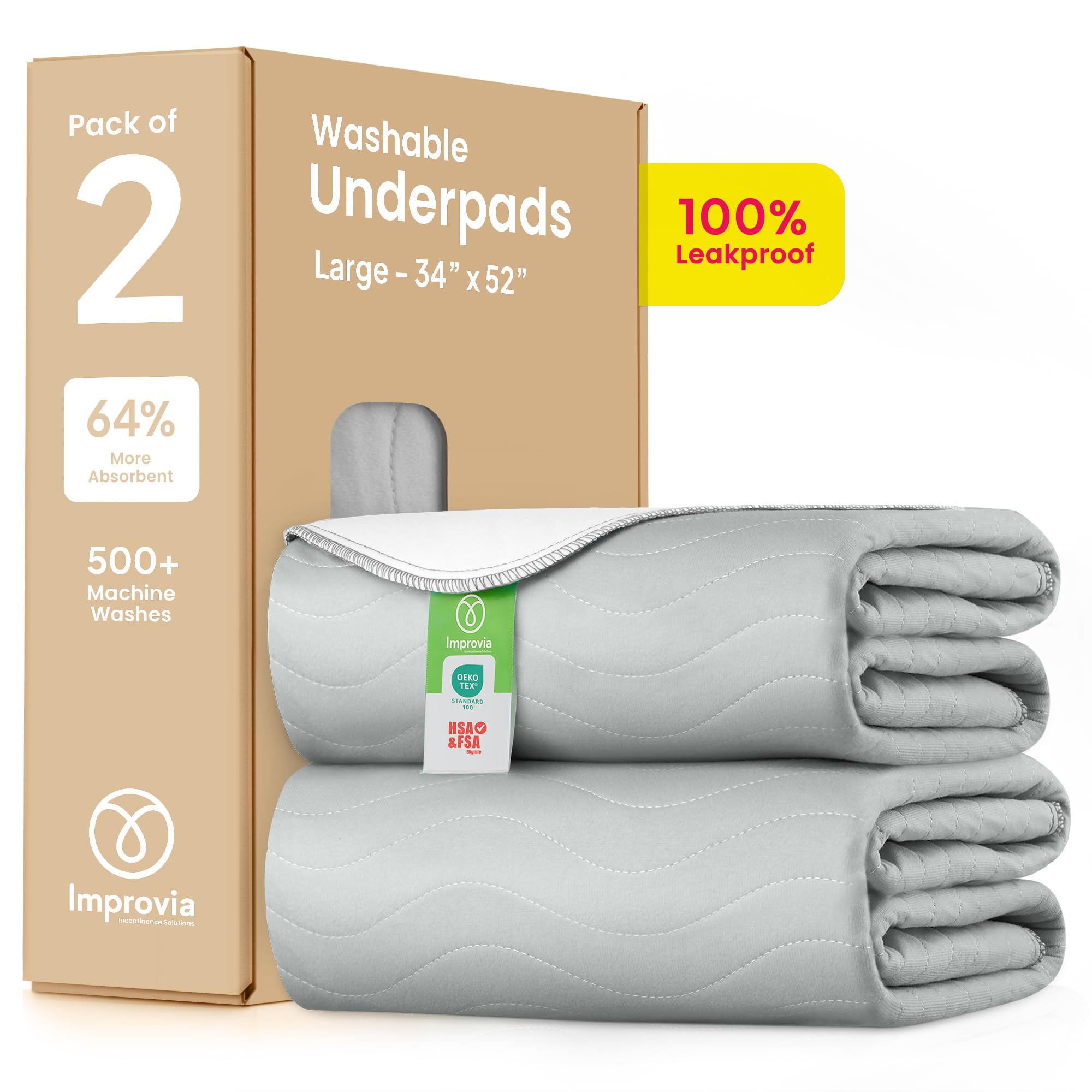 IMPROVIA® Washable Underpads, Heavy Absorbency Reusable Incontinence Pads