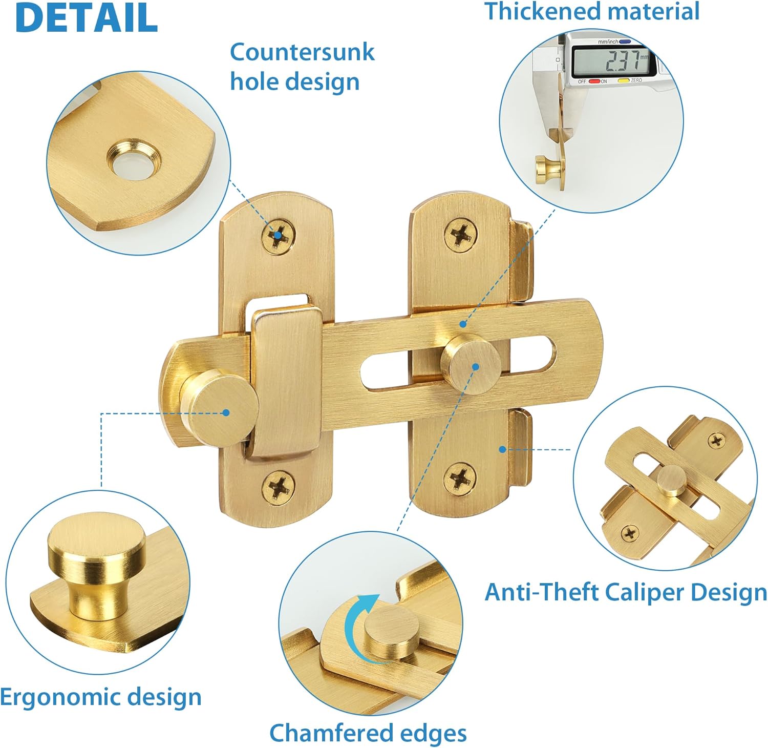 Alise 4 inch Flip Latch Gate Latches, Safety Door Lock for Barn Wood Fence Sliding French Doors,Heavy Duty SUS304 Stainless Steel Gate Hardware Gold Finish,MS9500-G