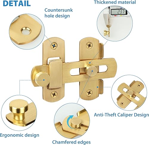 Miniatura 28 de Alise Cerradura de puerta de 4 pulgadas, cerradura de puerta de seguridad para valla de madera de granero, puertas francesas deslizantes, accesorios