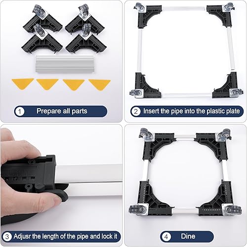 Miniatura 6 de W B D WEIBIDA Rodillo móvil con 4 ruedas de bloqueo, soporte ajustable para muebles, mini soporte para nevera, electrodomésticos, carro, lavadora,