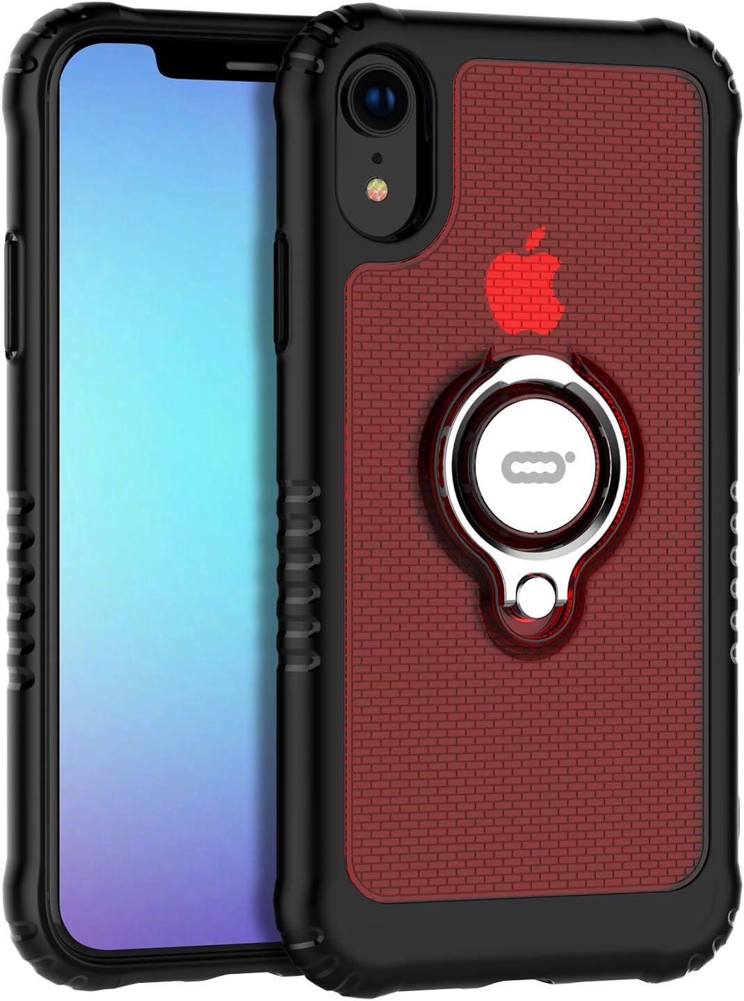 ICONFLANG Phone Case Compatible for iPhone XR 6.1" with Ring Kickstand 360 Degree Rotating Drop Airbag Protection Shock Absorption Case [Compatible Magnetic Car Mount case] (Red)