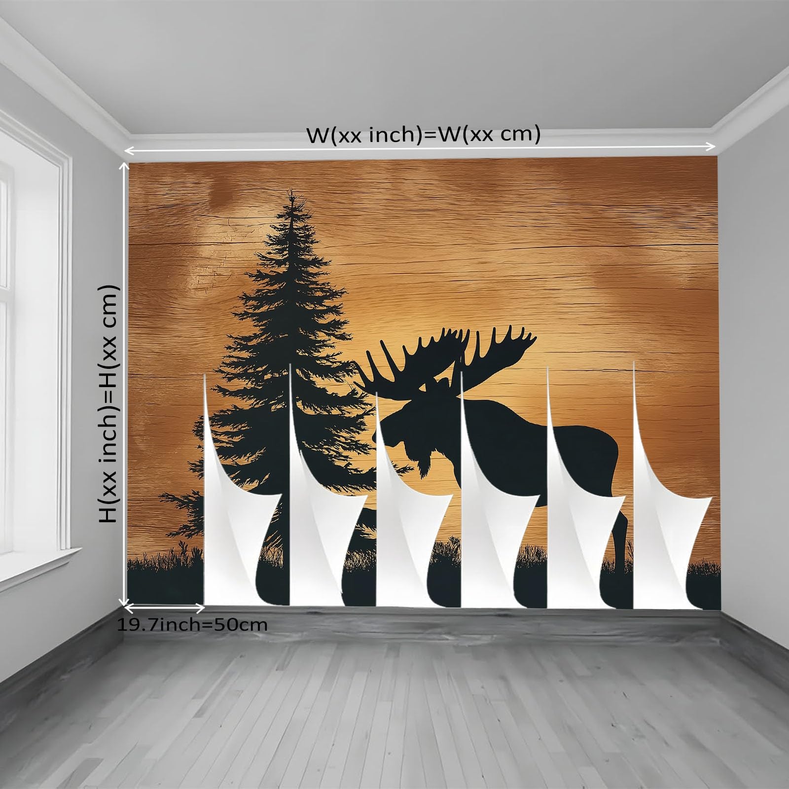 Tapeta Retro Łoś Sosnowy Sylwetka 400 x 280 cm, Plakat Fototapeta Dekoracja Ścienna Salon Sypialnia Pokój Dziecięcy Brązowy