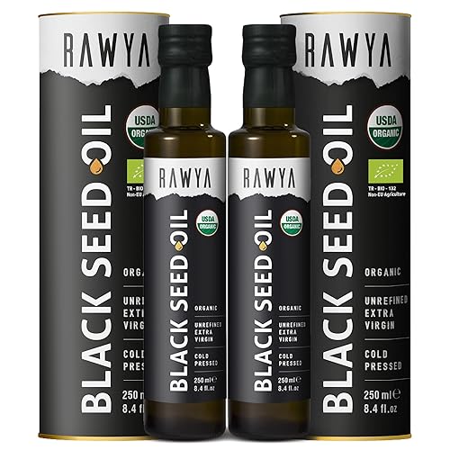 RAWYA Aceite de semilla negra  Nigella sativa orgánica prensada en frío  Origen turco  USDA Orgánico  Suplemento natural  Aceite de semilla de