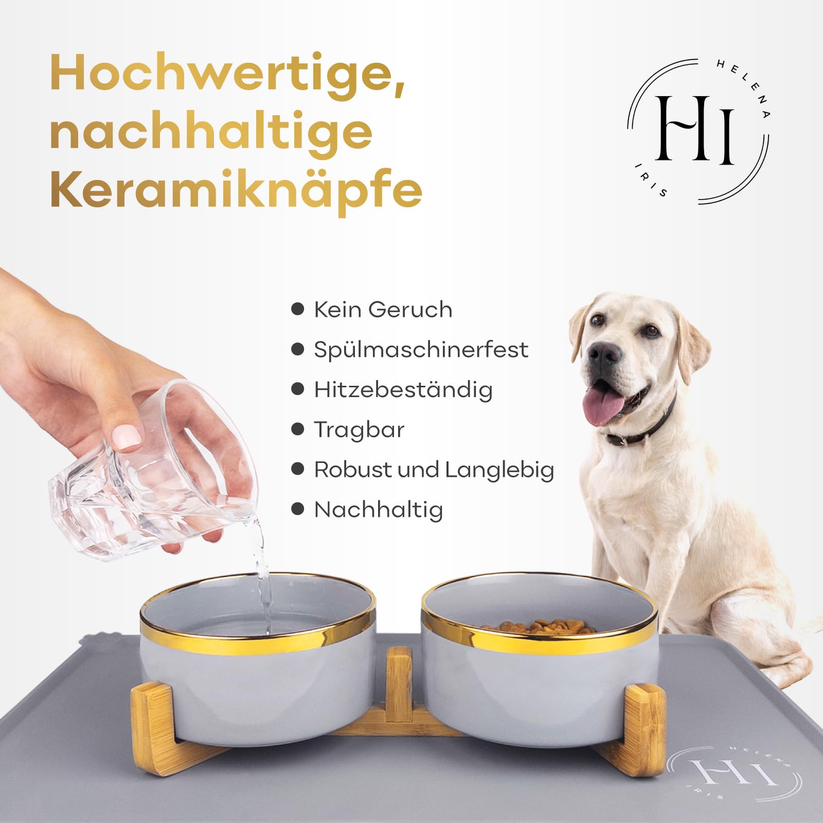 Erhöhter Keramik-Hundenapf Mit Bambus-Ständer – 2 Schüsseln, Rutschfest | Für Kleine Hunde, Katzen, Hygiene
