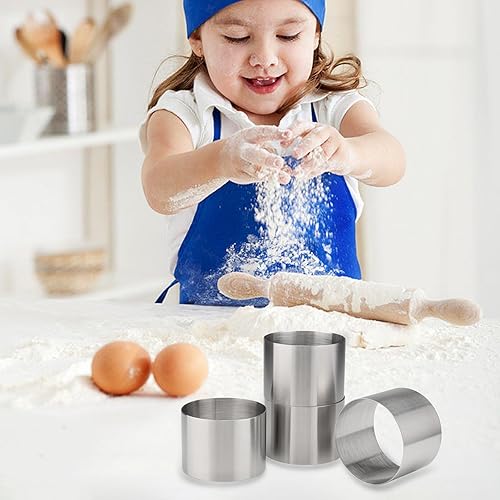 Miniatura 7 de Anillos de pastel para hornear de 3 pulgadas, 4 piezas redondas de acero inoxidable, molde para tartas, anillo de mousse, cortador de galletas,