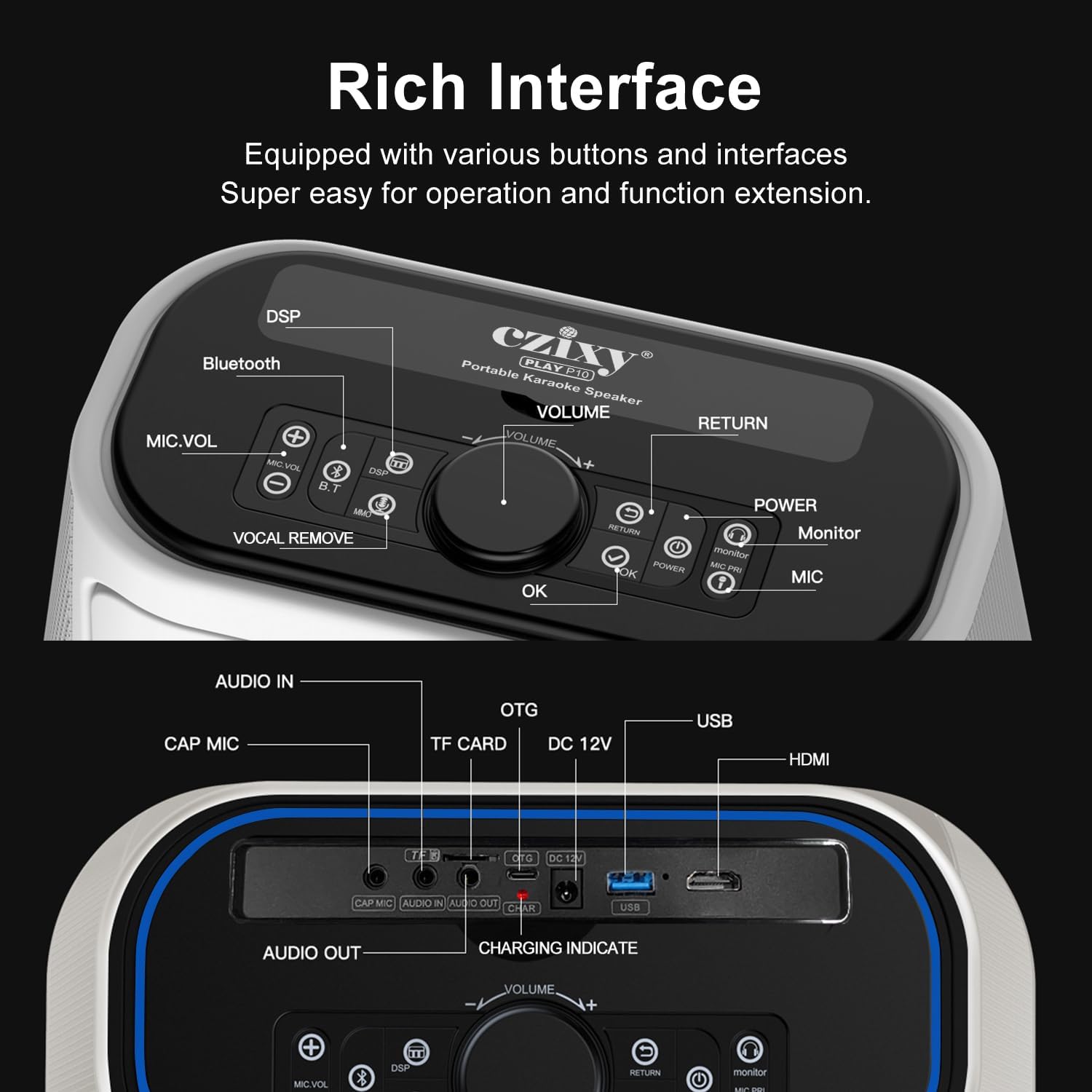 Play P10 Karaoke Machine with 32GB Android Tablet, Smart Portable Karaoke Speaker with 10.1" Lyrics Touch Display and 300W Peak Power, 2 Wireless Mics, Professional Party Speaker for Gatherings