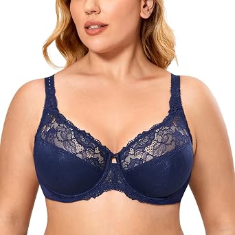 DELIMIRA Womens Plus Size Full Coverage Underwire Unlined Minimizer Lace Bra