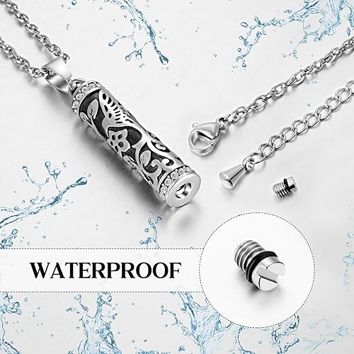 Miniatura 4 de XIUDA Collar de urna de colibrí para cenizas, barra cilíndrica, joyería de cremación para cenizas, colgante de recuerdo conmemorativo de flores para