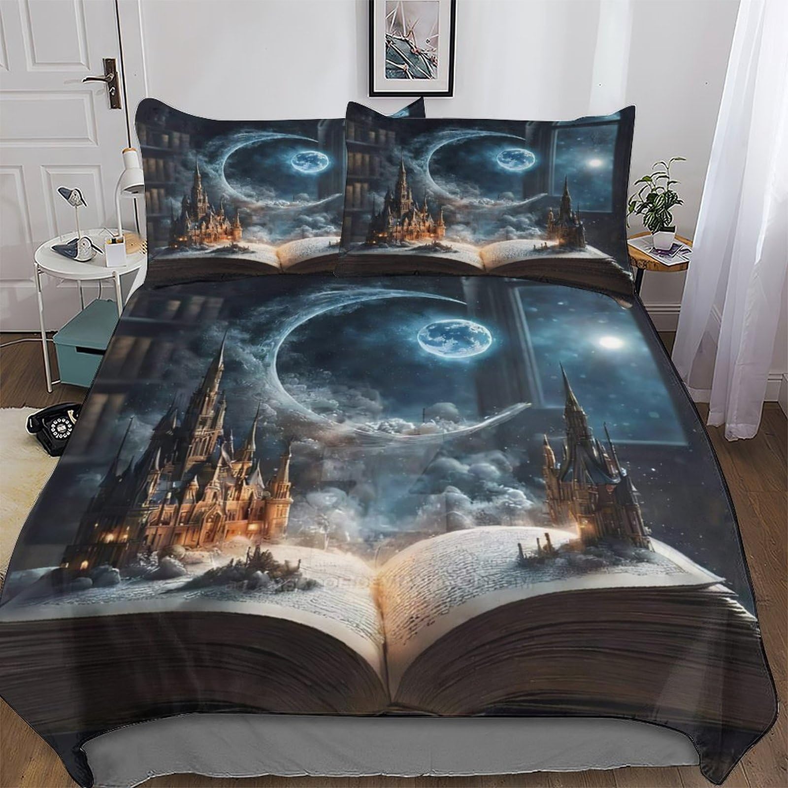 Taie d'oreiller 3D douce et housse de couette double anti-plis pour lit adulte