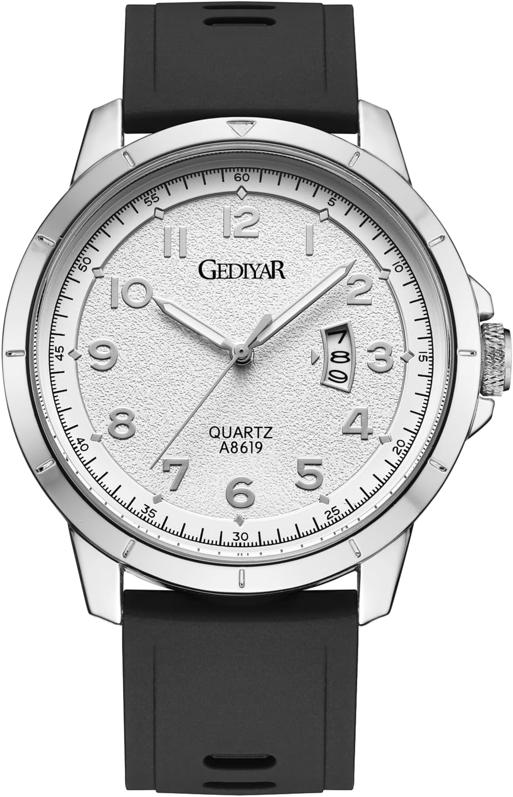 GEDIYAR Mens Quartz Analog Wrist Watches Calendar Date Waterproof Big Large Face Watch for Men Business Casual Dress Sports, A8619 Silver, GEDIYAR
