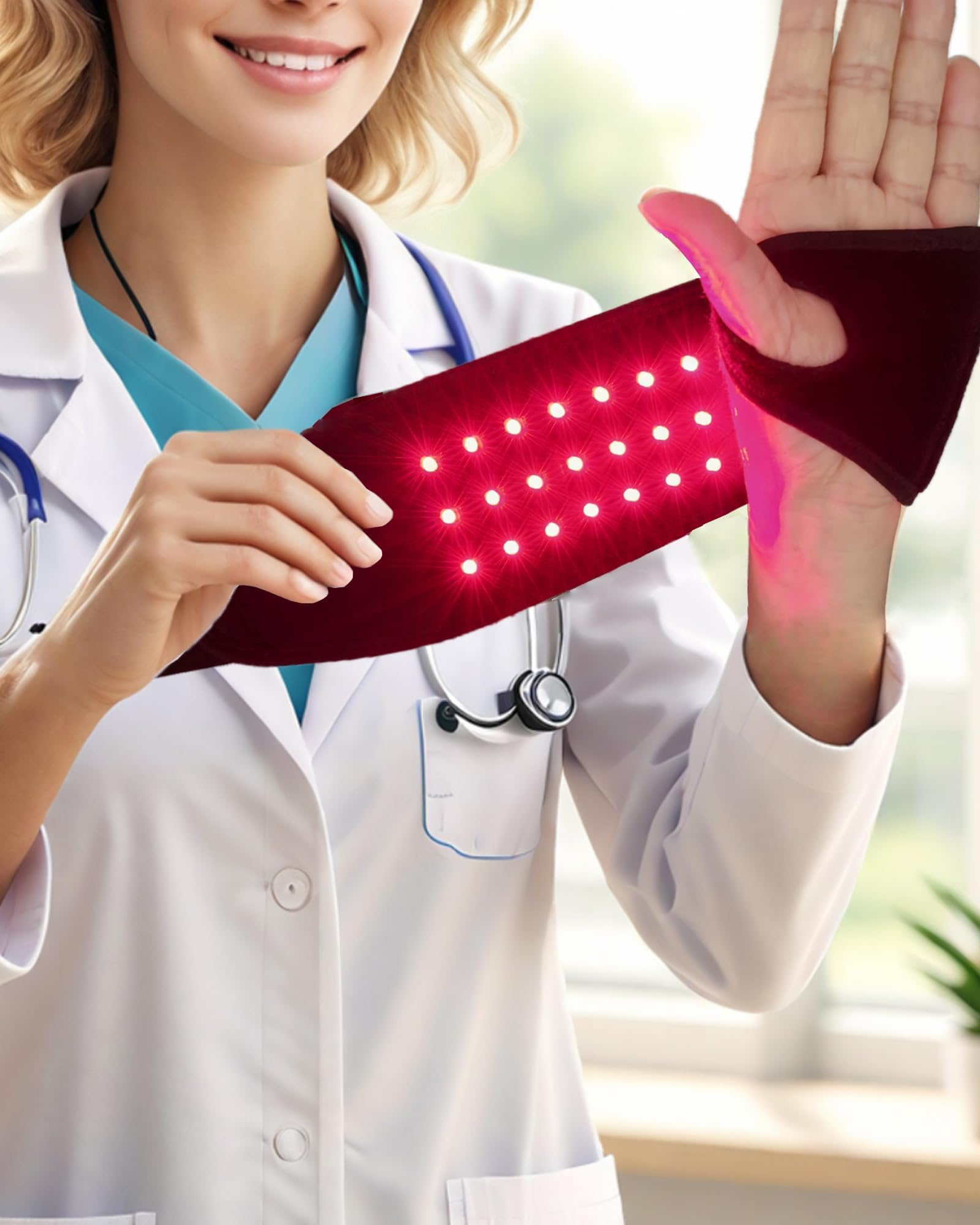 Pulsera de terapia de luz roja con calor y masaje, 36 luces LED, 5 niveles de masaje y 3 ajustes de calor, diseño portátil recargable (1 unidad, negro)