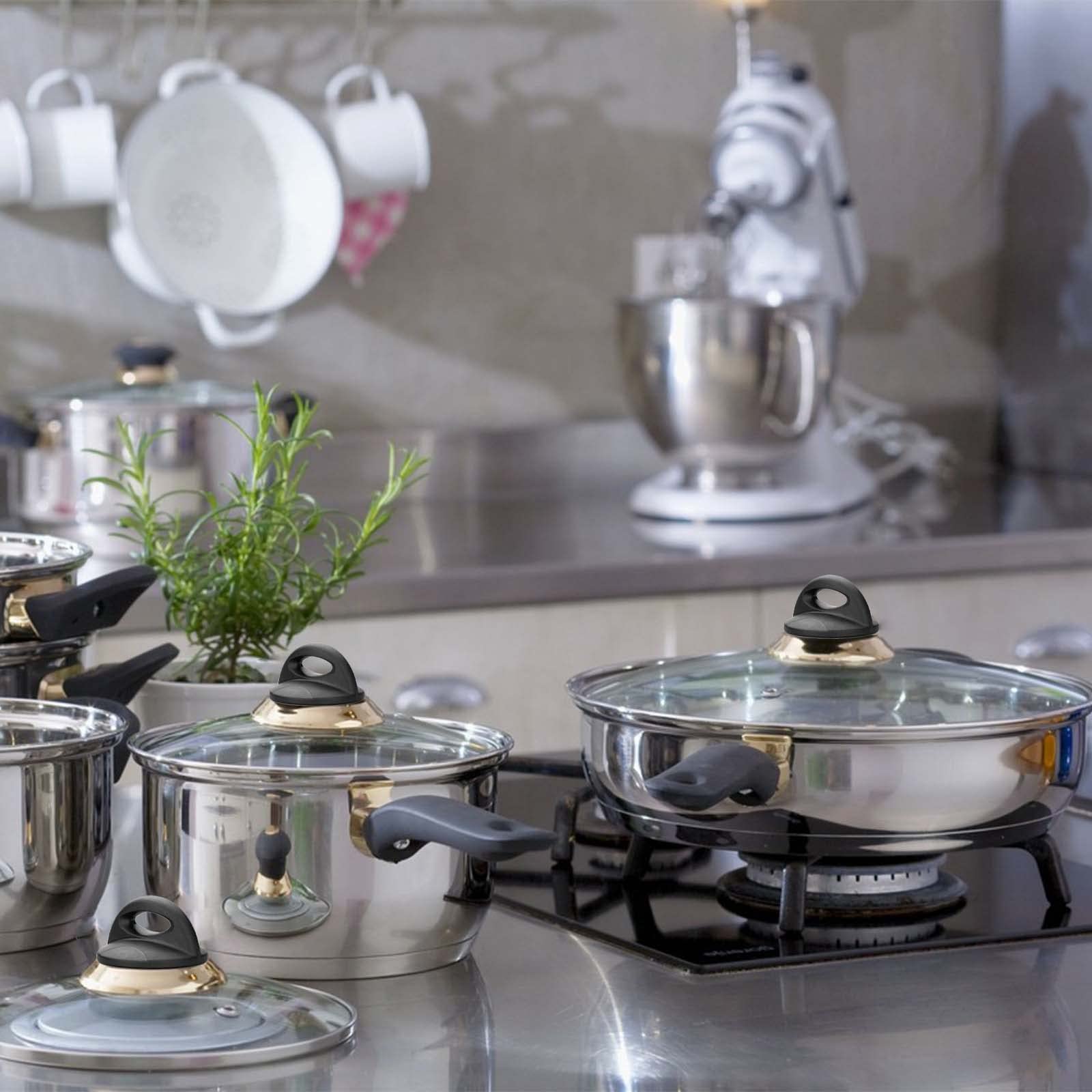 Bouton Couvercle Casserole Universel Résistant à La Chaleur - Poignée De Rechange Noire En Plastique Et Inox