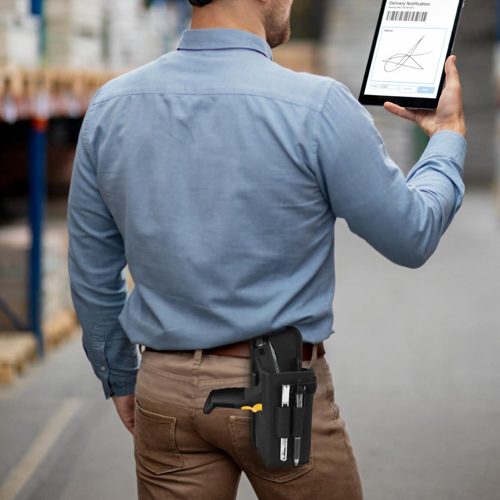 Barcode Scanner Holster, Universal Scanner Holster Pouch for Gun Grip Mobile Computers, Handheld Bar Code Scanners, Belt Loop & Clip Attachment Fits for Zebra Scanner MC3300/3200/3100/3000 (Black) — view 6