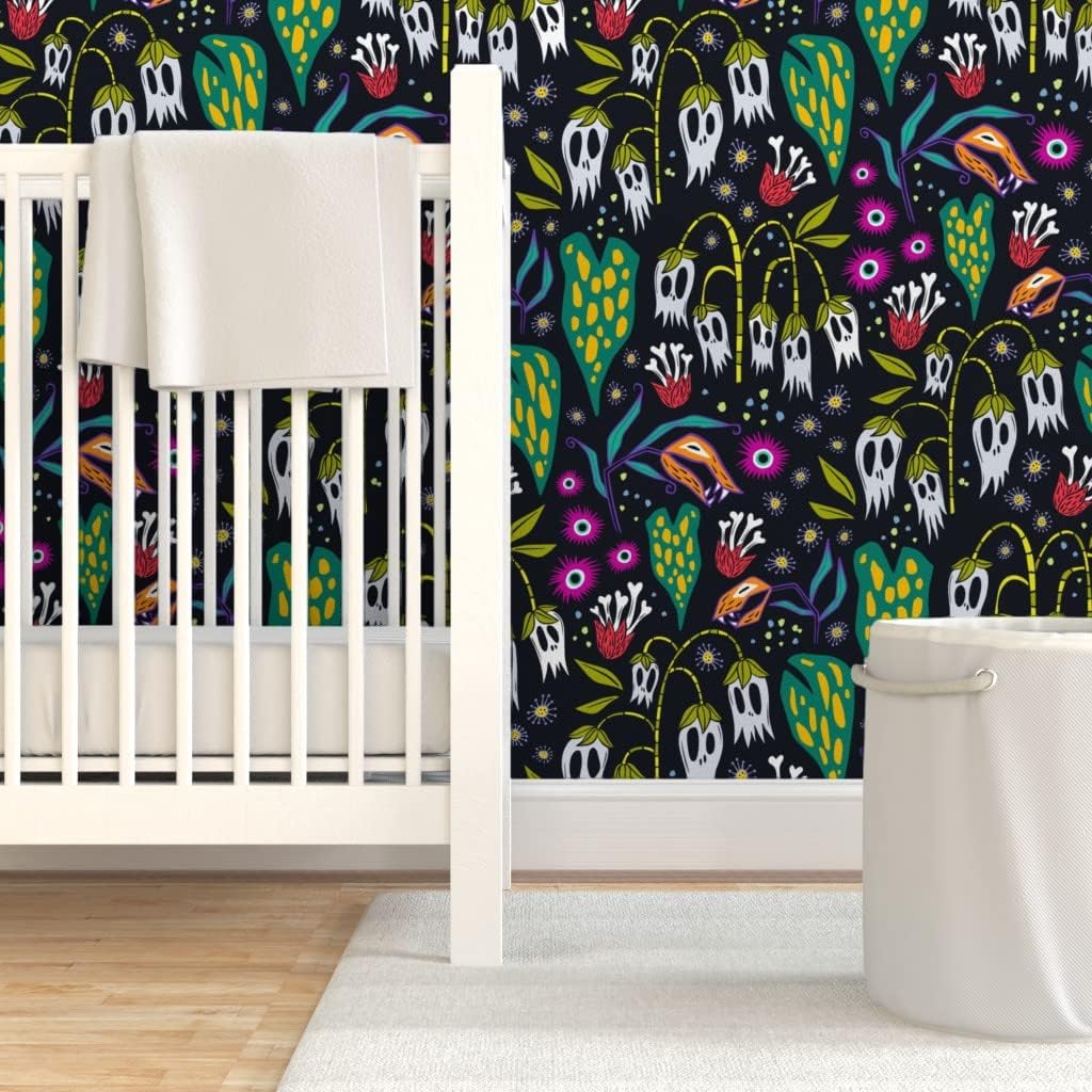 Spoonflower Removable Wallpaper 3ft x 2ft - Garden Bones Fantasy Halloween Spooky Gothic Floral Custom Pre-Pasted Wallpaper