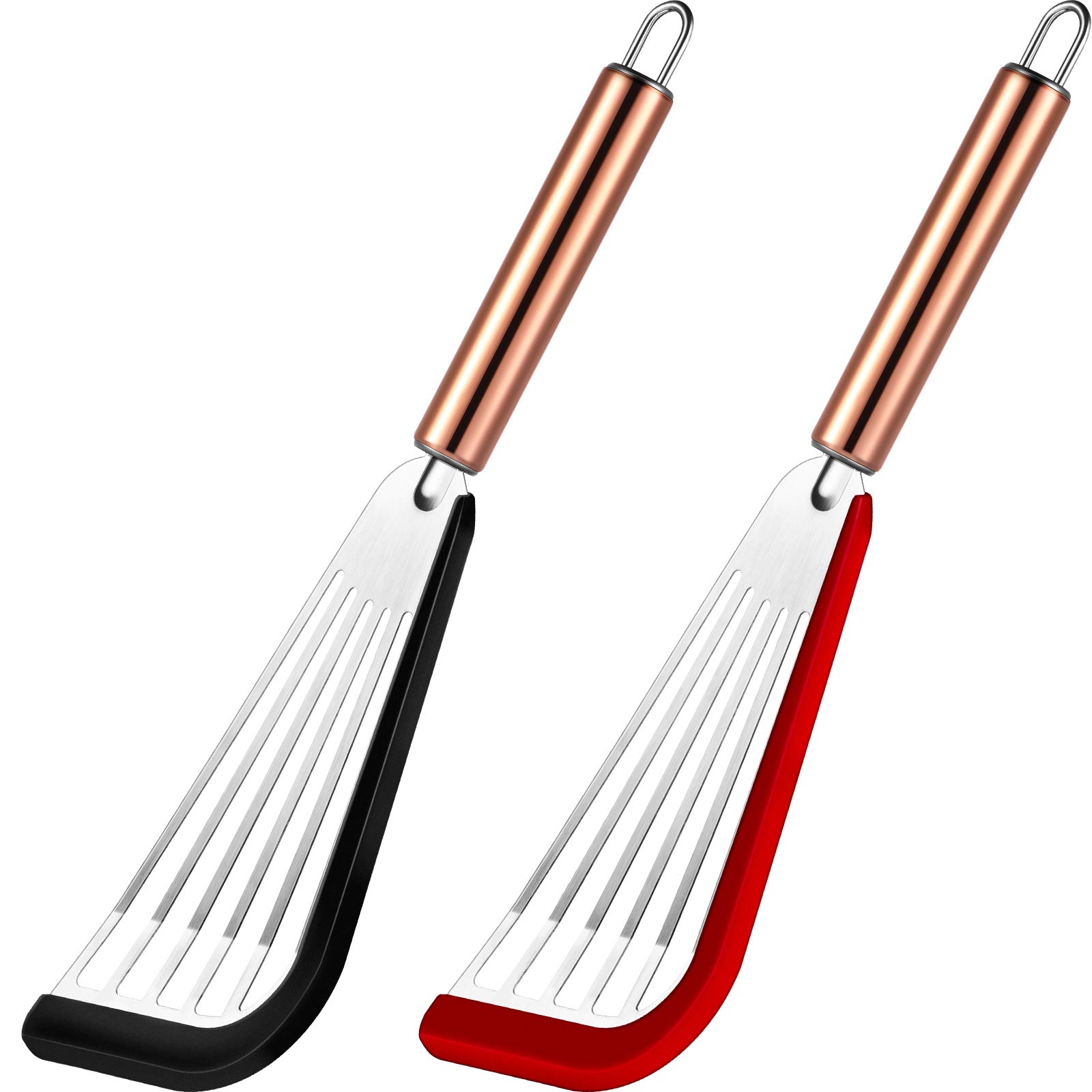 2 Pieces Slotted Spatula Flexible Stainless Steel Spatula with Silicone Top, Golden Handle (Black and Red)