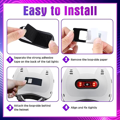 Miniatura 6 de Juego de 2 luces LED rojas para casco trasero de motocicleta, luces traseras recargables para casco de advertencia de seguridad con cable USB