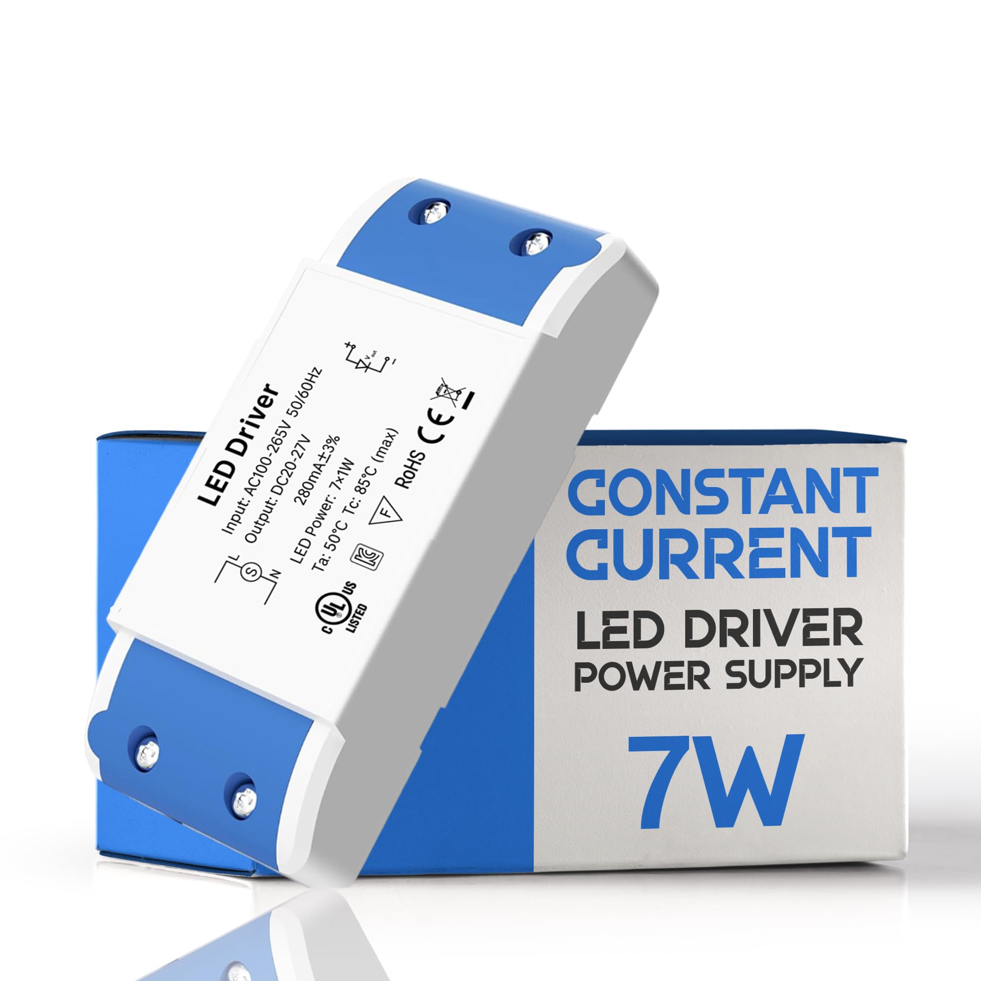 LED Driver 7W 280mA, Power Supply Unit, 100-265V AC to 20-27V DC Transformer, Constant Current Driver Adapter, Low Voltage Transformers for DIY Light Strips, LED Bulbs and Ring Doorbell - 7W