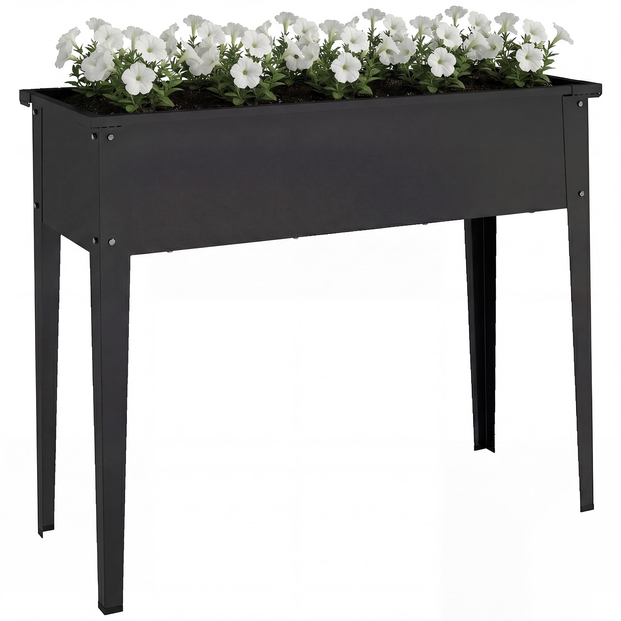 Outsunny Potager sur Pieds en Métal Trou de Drainage 100 x 40 x 80 cm Noir | Jardinière Surélevée 80L, avec Bords Arrondis, Carré Potager Surélevé pour Plantes Fleurs Légumes