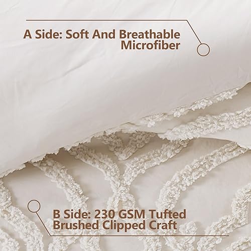 Miniatura 7 de Style Quarters - Juego de funda de edredón tamaño Queen de 3 piezas con textura de algodón sintético copetudo, para todas las estaciones, juegos de