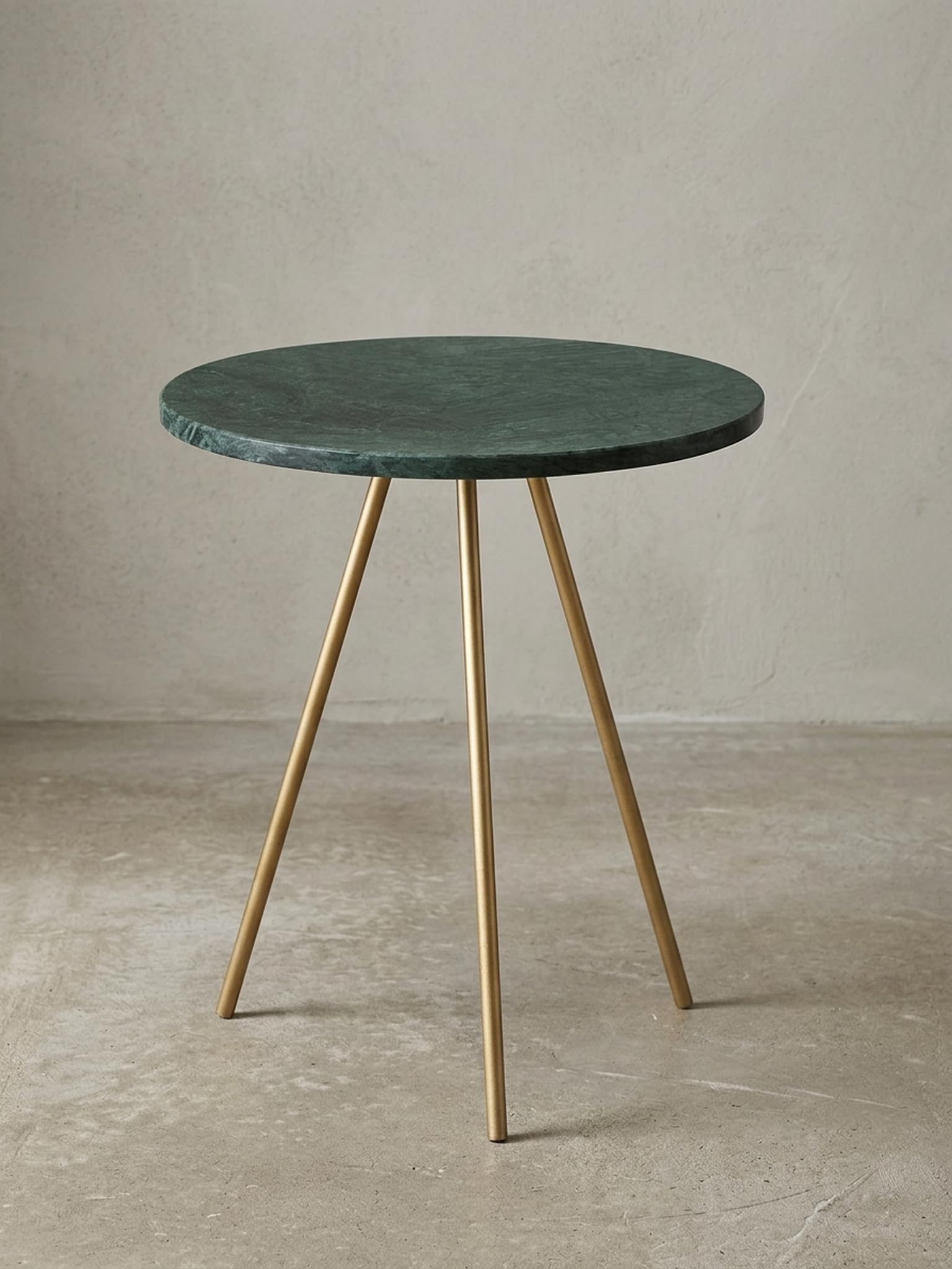 Tavolino da salotto rotondo marmo naturale Ø 38 cm, treppiede, verde oro