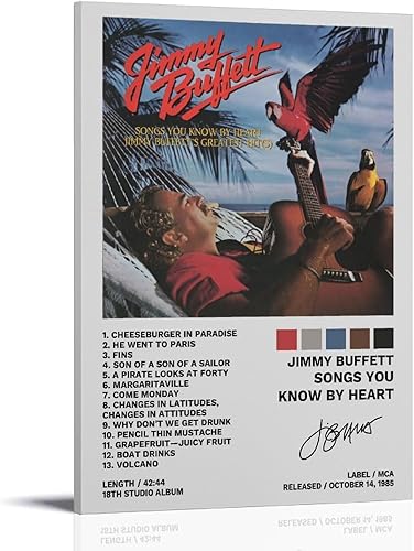 Póster de Jimmy con texto en inglés "Canciones de Buffett You Know by Heart", pintura decorativa, lienzo, pósteres de pared e impresión artística