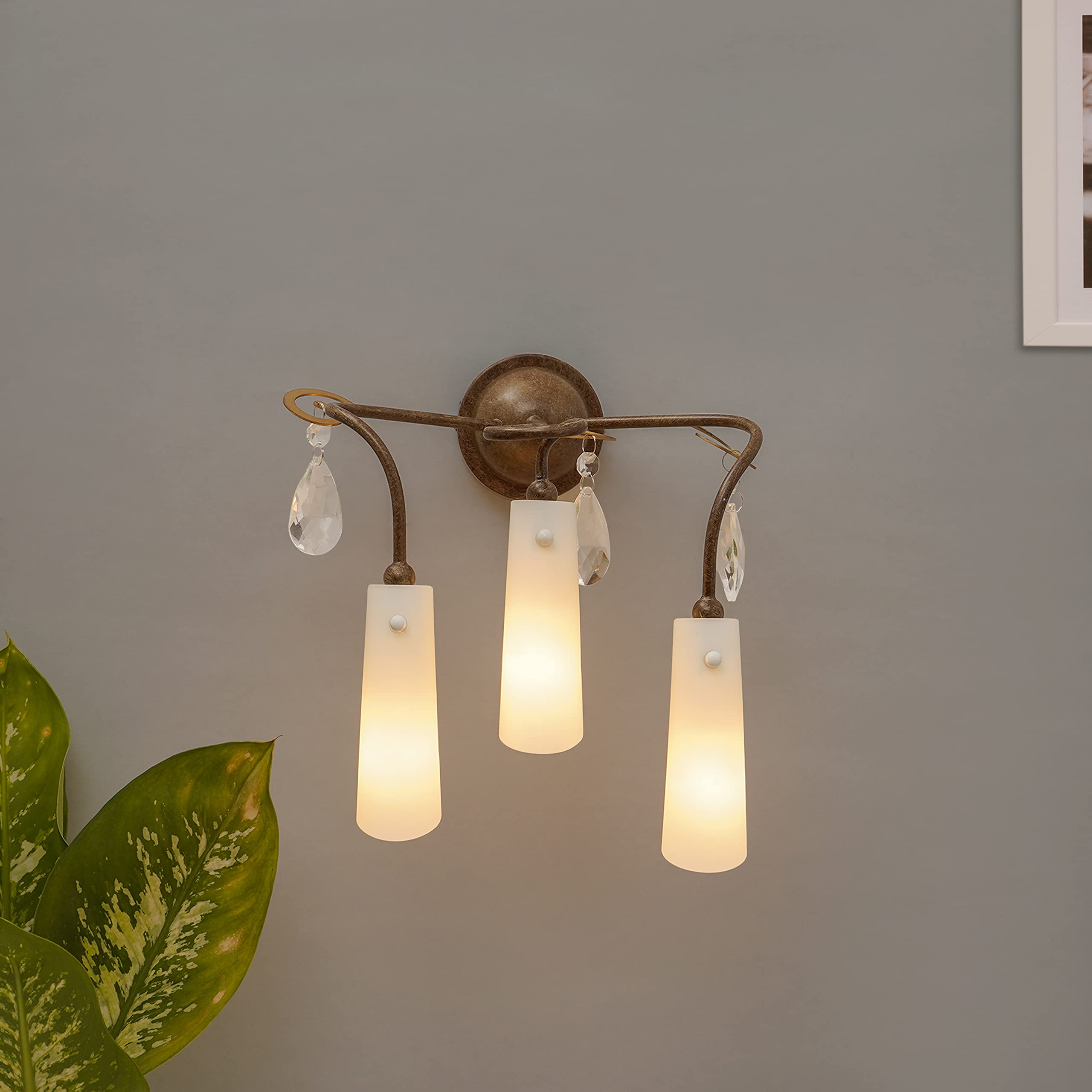 KAPOOR LAMP SHADES Eclipse 3 Light White Glass Wall Light (Bulb Included)