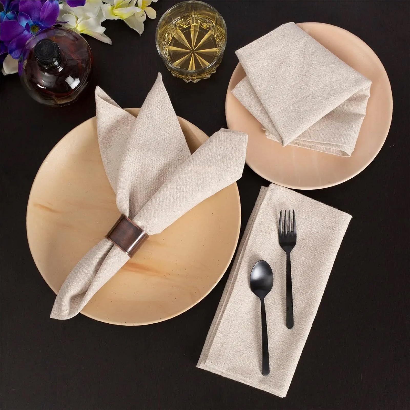 Servilletas De CóCtel,Servilletas Cocktail Juego de 12 servilletas lino y algodón for la cena, tela natural con esquinas en inglete, boda(White 50x50cm)