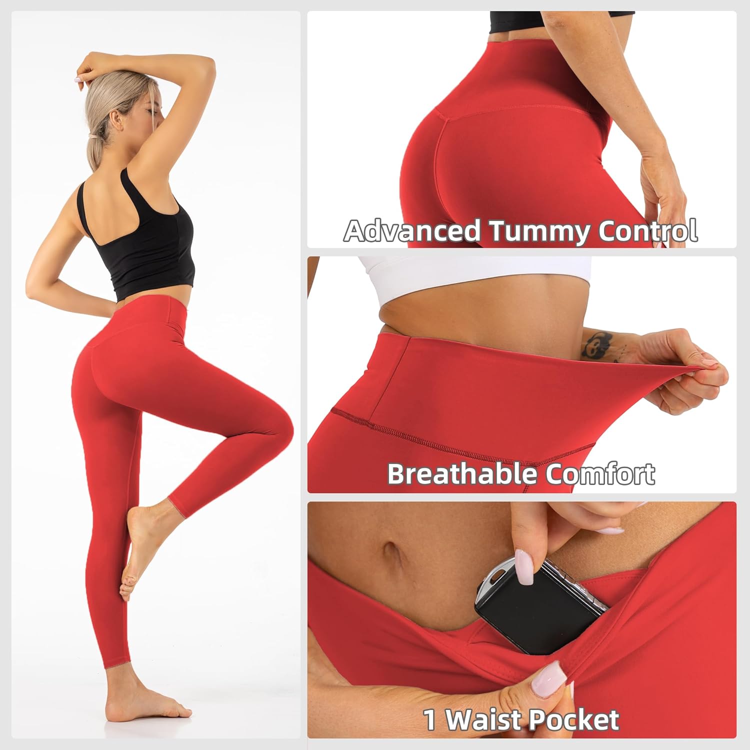 High Waisted Leggings for Women with Pockets-Tummy Control Workout Yoga Pants for Lounge Workout Athletic Running - Image 5