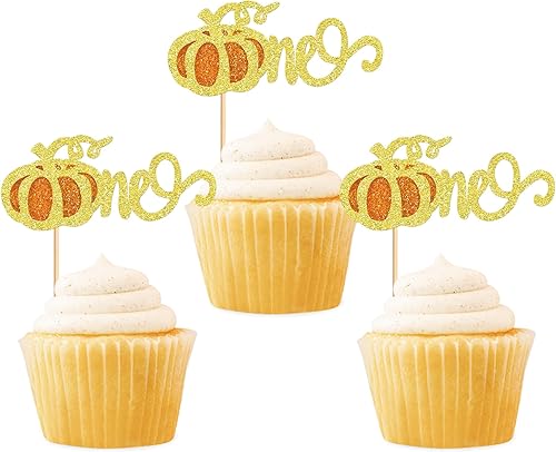 Miniatura 7 de Cyodoos 24 piezas de una calabaza para cupcakes con purpurina de calabaza para cupcakes, decoraciones de baby shower, temática de cosecha de otoño,
