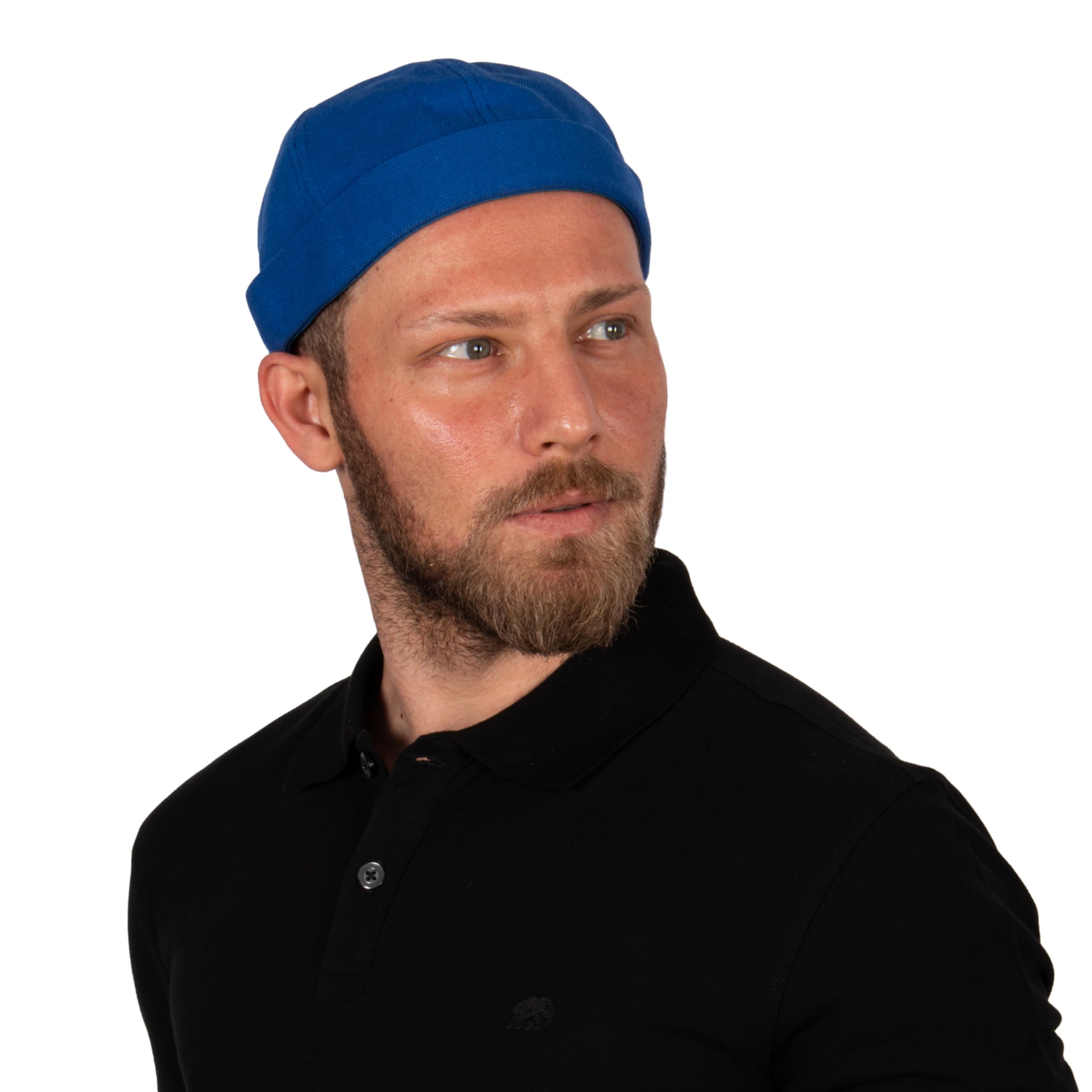 HATSQUARE Cotton Docker Cap, Unisex Brimless Cap, Men Skull Cap, Brimless Beanie Hat, Men Women Cuffed Hat - Blue