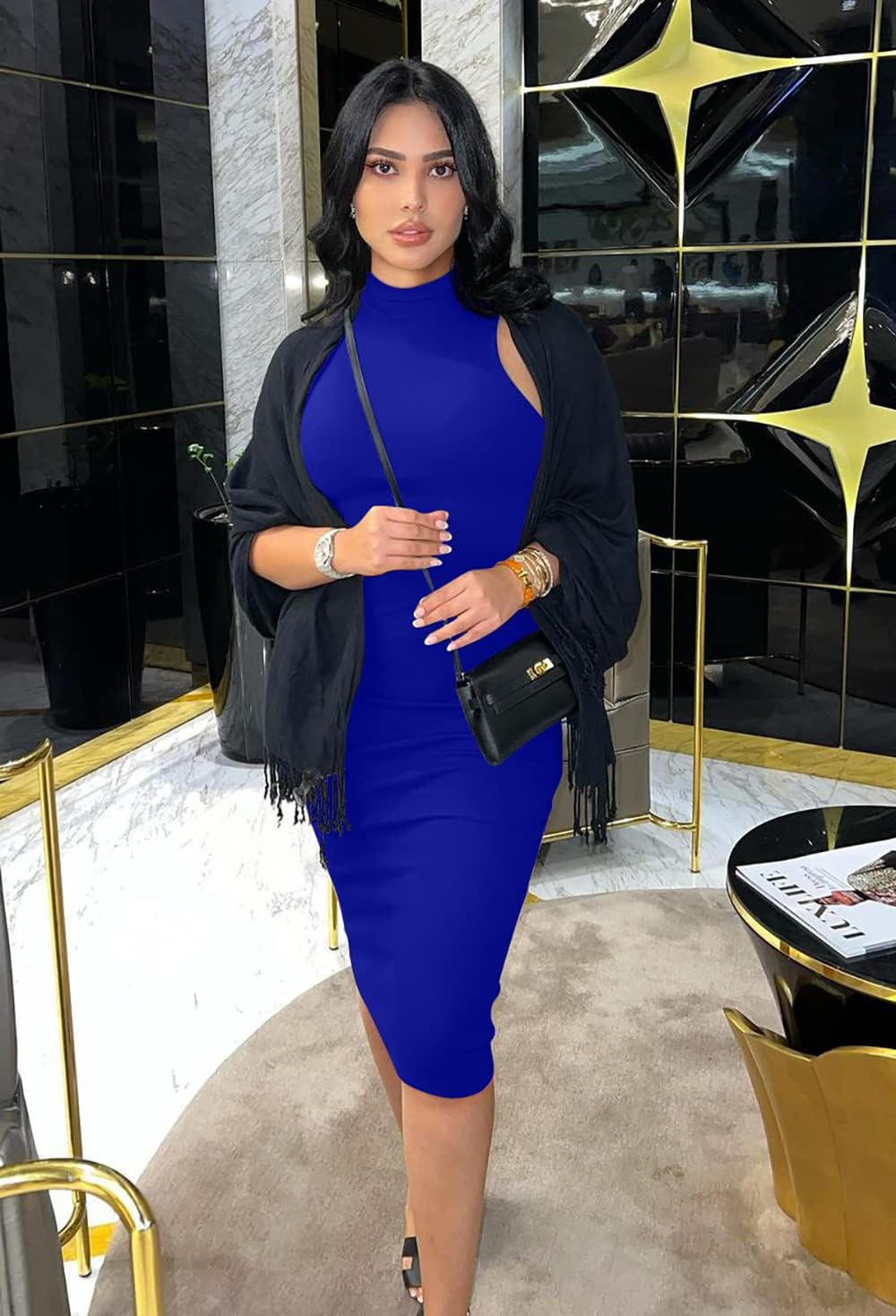 GOBLES Women's Sexy Halter High Neck Elegant Sleeveless Bodycon Midi Club Dress - Image 2