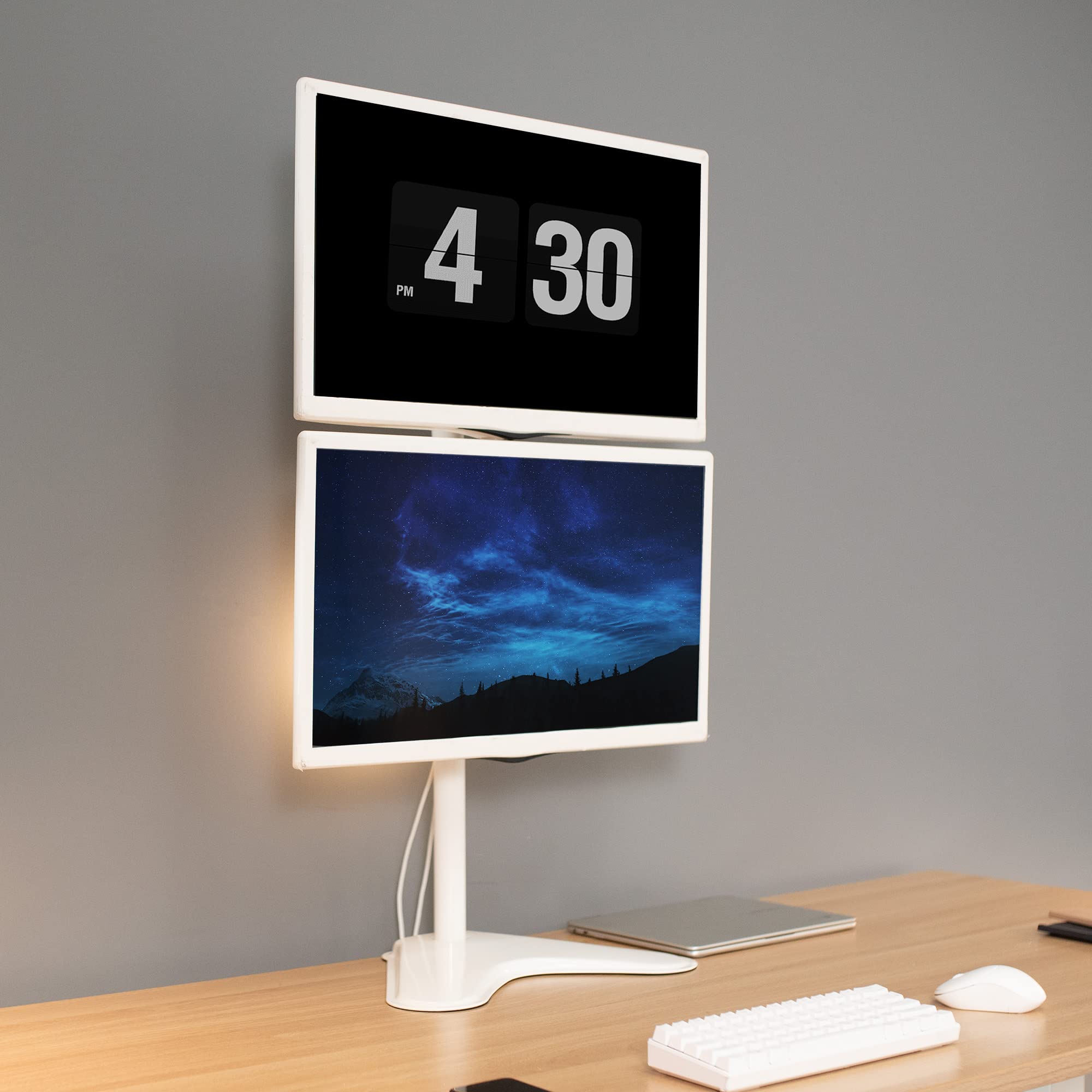 VIVO Dual Monitor Desk Stand Free-Standing LCD Mount, Holds in Stacked Vertical Position 2 Ultrawide Screens up to 34 inches, , STAND-V002L