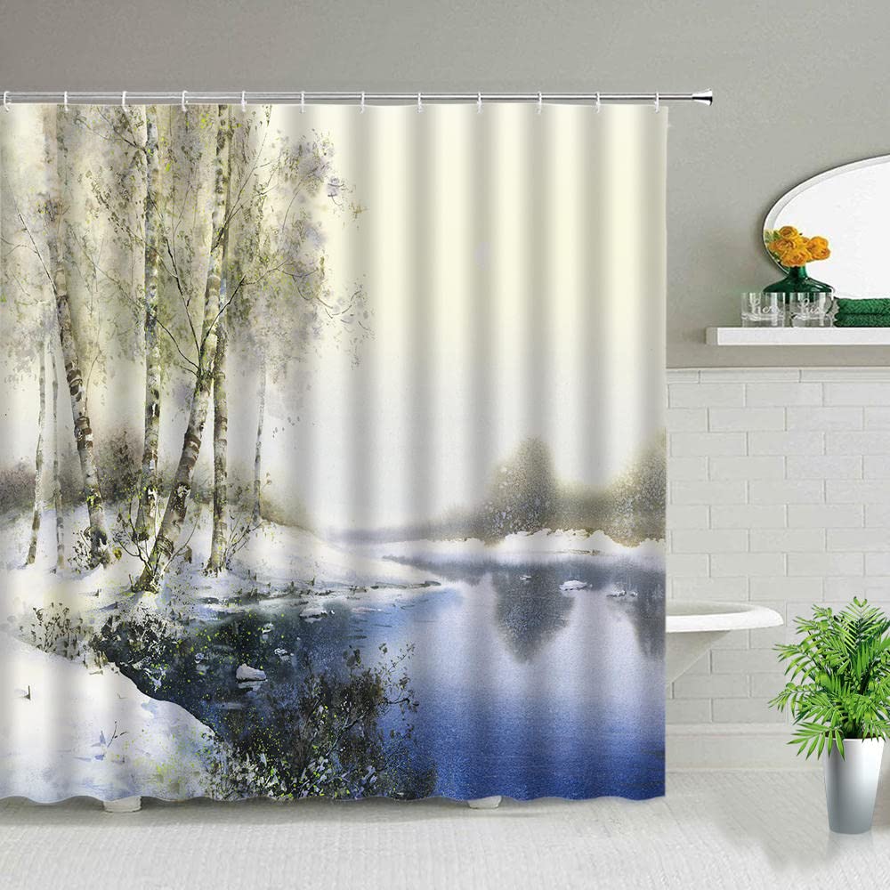 Tenda da doccia con albero di Natale, decorazione da bagno verde per