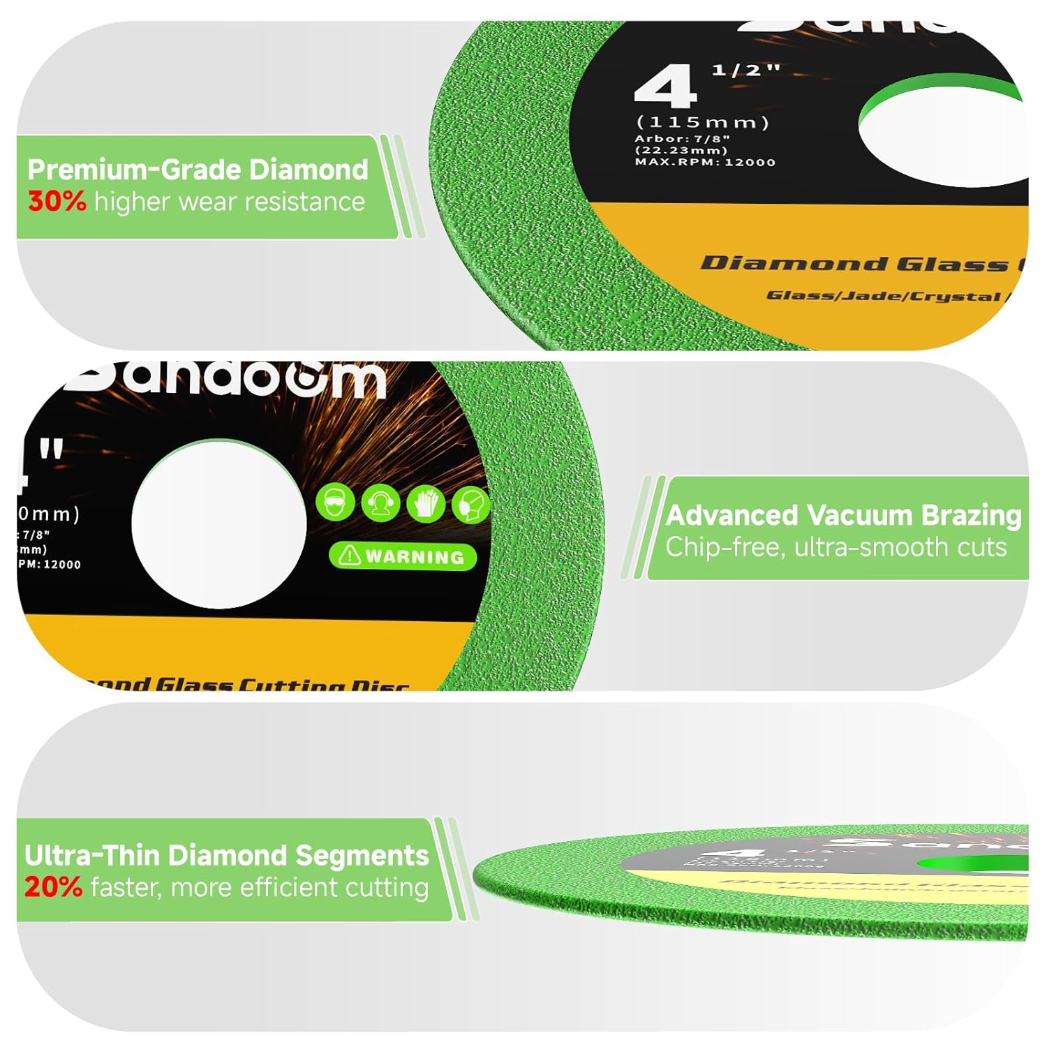 Glass Cutting Disc for 4-1/2" Angle Grinder, 6 Pack Ultra-Thin Diamond Tile Cutting Disc for Glass/Jade/Crystal/Tile/Wine Bottle/Ceramic, 7/8" Arbor