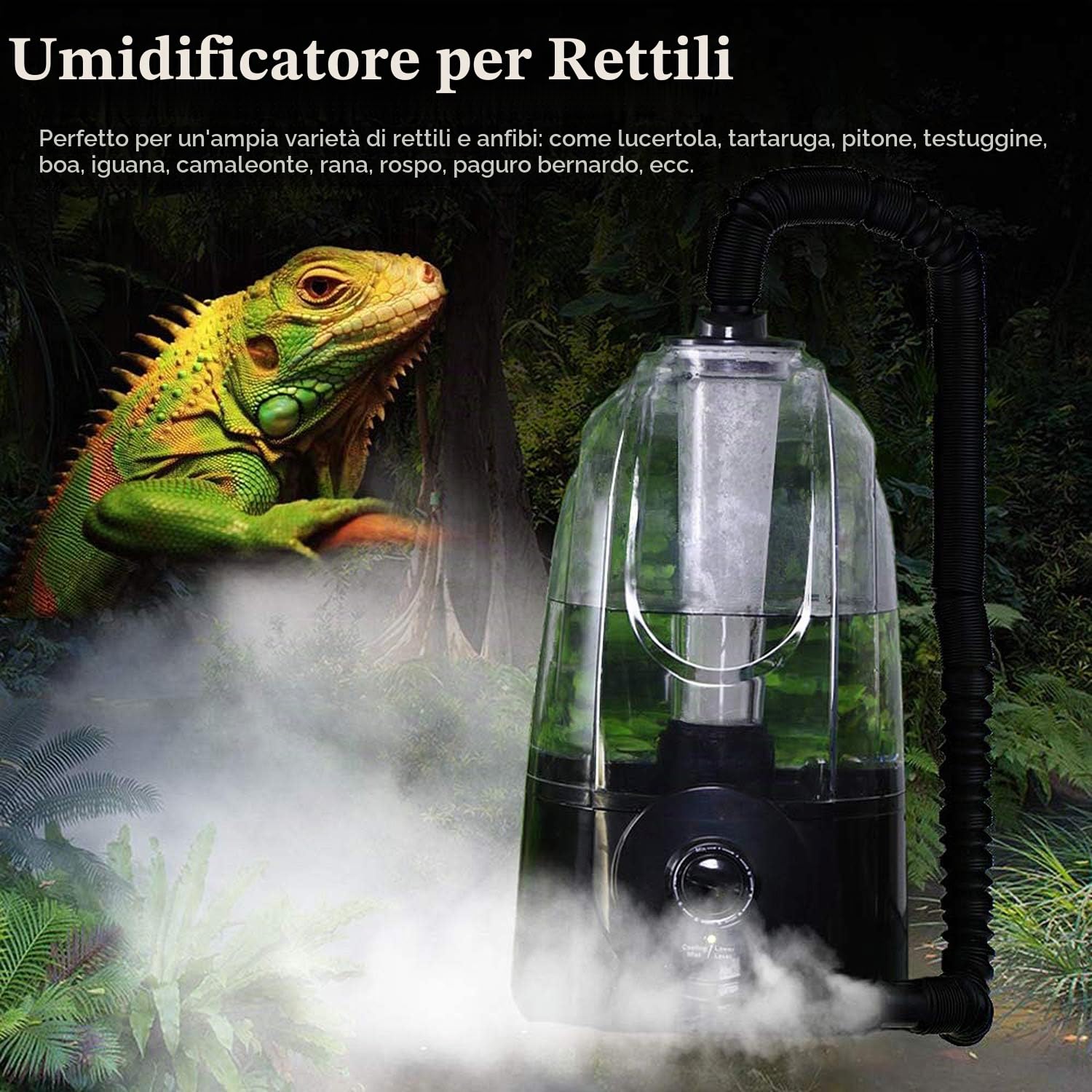 Coospider Nebulizzatore per terrario, 3 l, con tubo (380 ml/h) per rettili e anfibi, funzionamento silenzioso a ultrasuoni, umidificatore ad ultrasuoni per serpenti, camaleonti, tartarughe e paludari