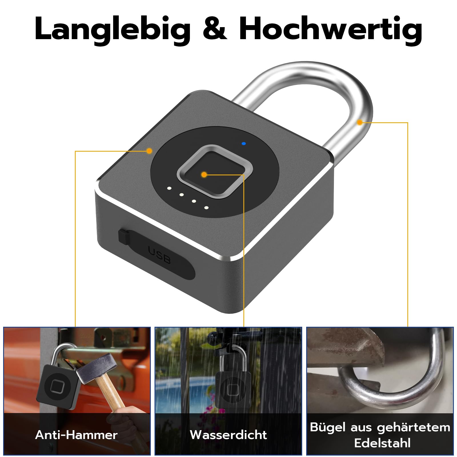 Lucchetto con impronta digitale, lucchetto con app, lucchetto con cavo in acciaio senza chiave, biometrico intelligente, impermeabile, per palestra, armadietto, casco, cancello bagagli