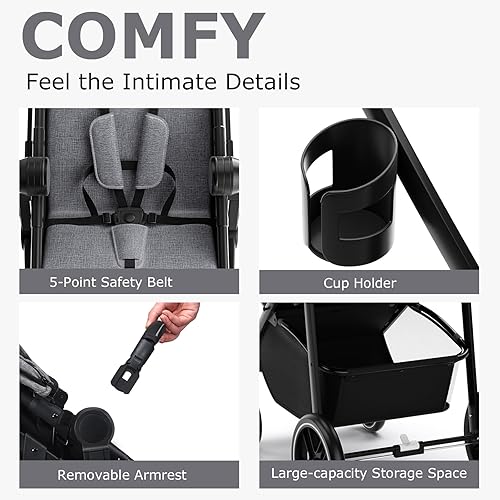 Miniatura 9 de INFANS Cochecito infantil 2 en 1, cochecito de bebé horizontal y cochecito de cuna reversible, cochecito plegable con toldo ajustable, soporte de
