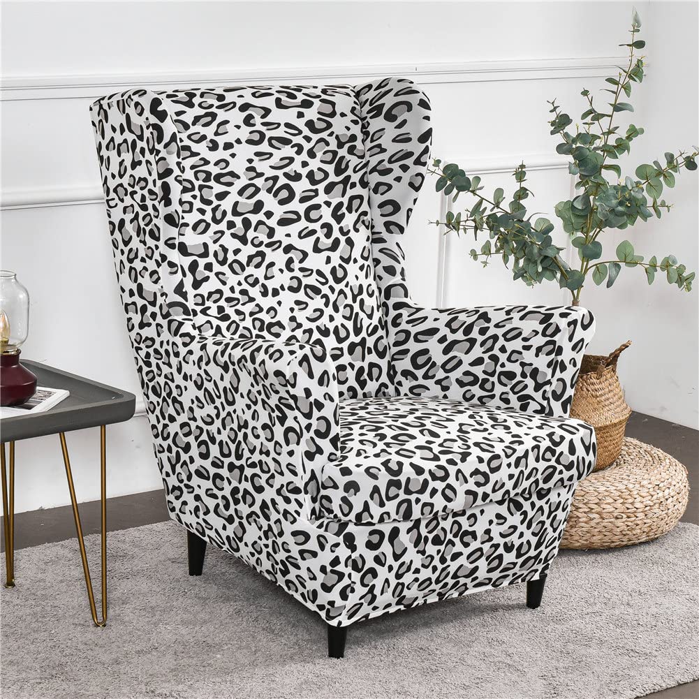 Highdi Black Leopard Wingback Chair Covers 2 Piece Stretch Wing Chair Slipcover, Fashion Bohemia Printing Strandmon Sofa Cover Furniture Protector For Armchair Chairs Living Room Bedroom Hotel (Black Leopard)