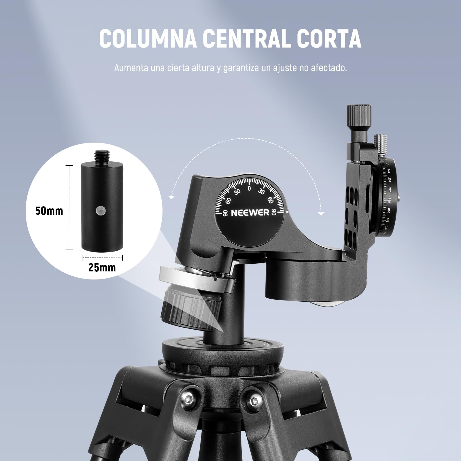 NEEWER Cabezal de trípode con Engranaje de 3 vías con Placa Arca QR panorámica de 360°, microajuste milimétrico, Cabezal de inclinación panorámica de 3 Ejes de aleación de Aluminio con Interruptor