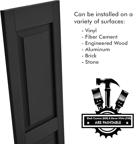 Miniatura 65 de Persianas de vinilo de panel elevado (1 par) 14.5 x 31 pulgadas - Cosmos negro/pintable Persianas exteriores Incluye accesorios de montaje