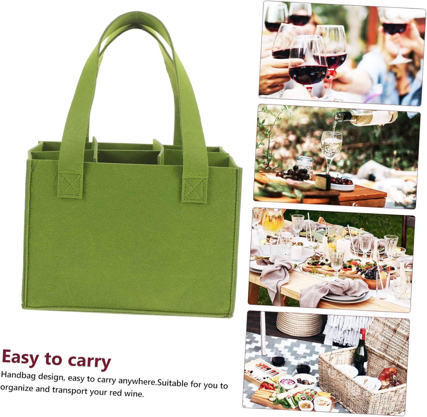 Reusable Felt Wine Storage Bag for 6 Bottles, Green