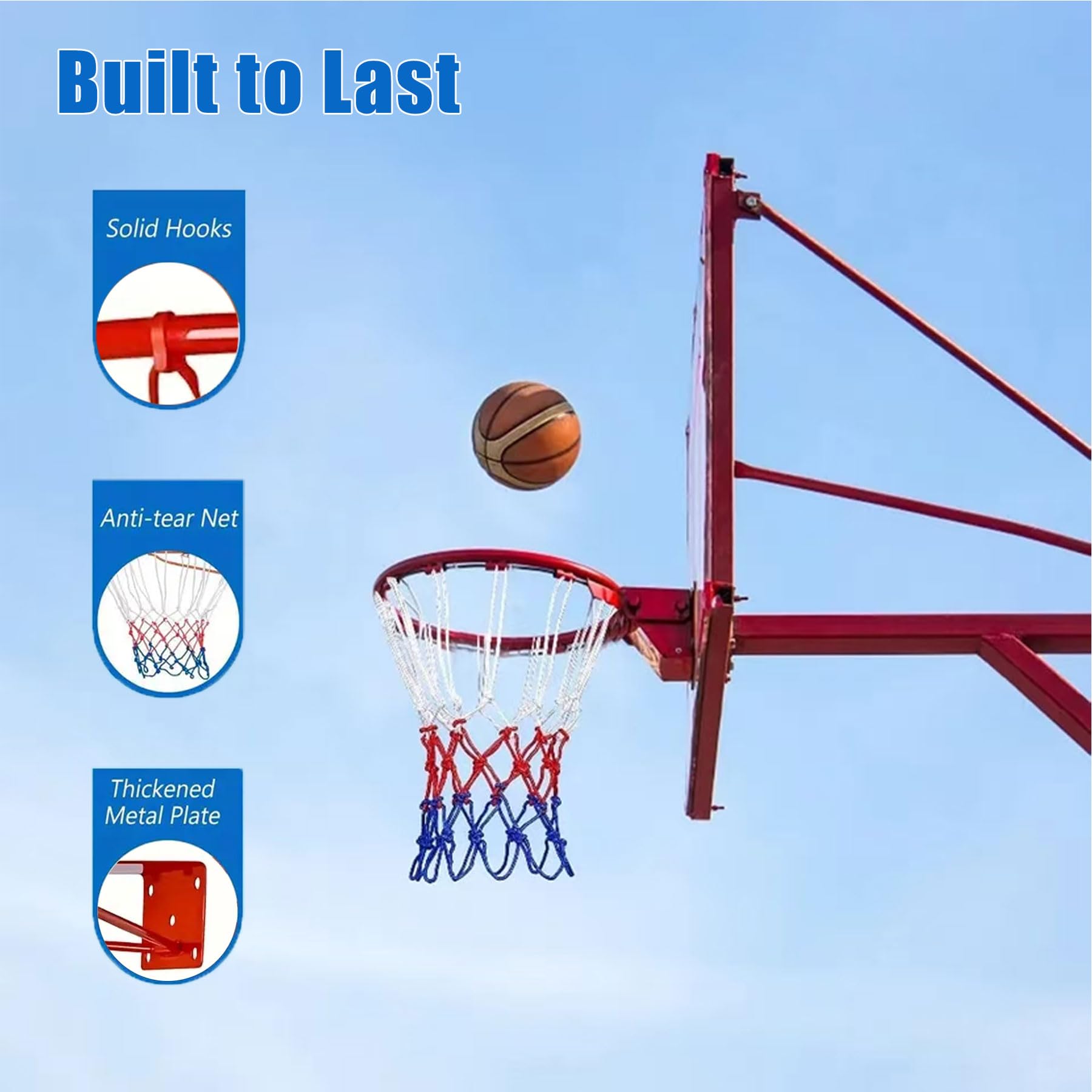 QLEBAO Basketball-Wandkorb für Außenbereich, 45 cm Durchmesser, mit Netz, für Garten und Hof